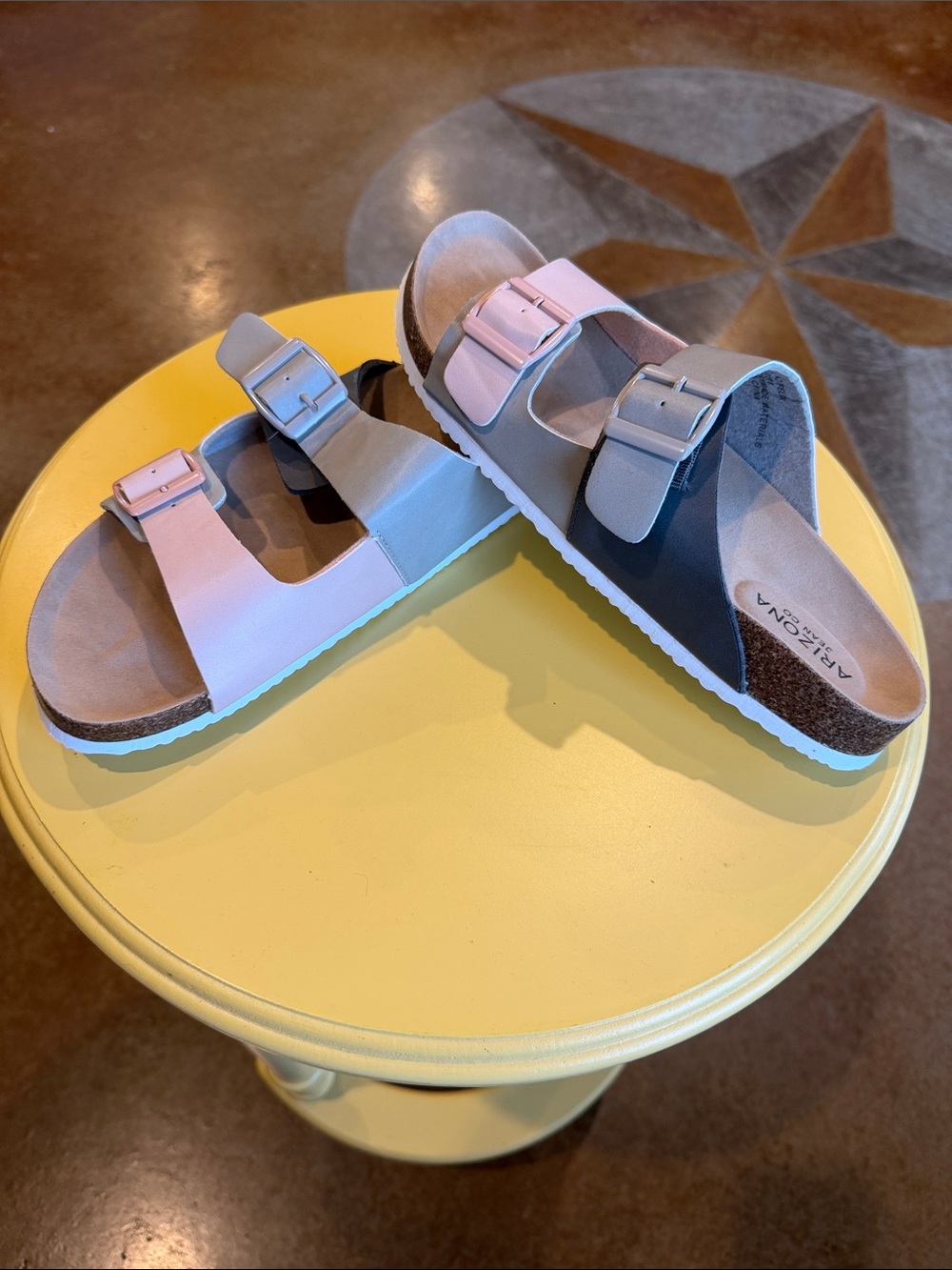 Three-Tone Adjustable Slide Sandals - Pink and 2 tone beige